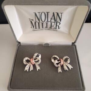 Nolan‎ Miller Darling Bow Earrings Glamour Collection Silver Plate Rose Gold NIB